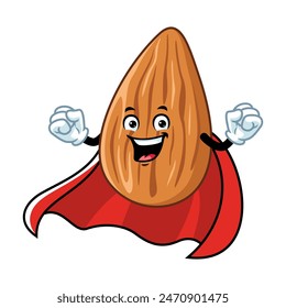 vector cartoon, character, and mascot of an almond superhero.