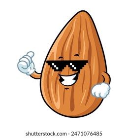 vector cartoon, character, and mascot of an almond with thug life style.