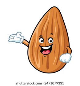vector cartoon, character, and mascot of an almond with welcome pose.