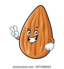 vector cartoon, character, and mascot of an almond with two finger.