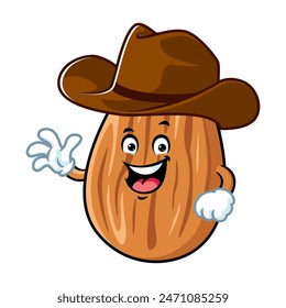 vector cartoon, character, and mascot of an almond wearing cowboy hat.