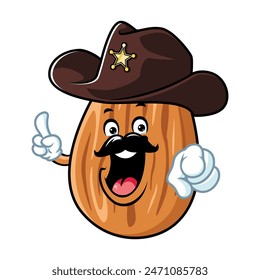 vector cartoon, character, and mascot of an almond wearing sheriff hat.