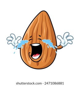 vector cartoon, character, and mascot of an almond with cry expression face.