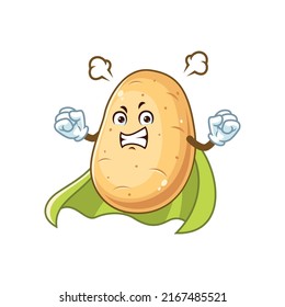 vector cartoon, character, and mascot of an angry potato superhero.