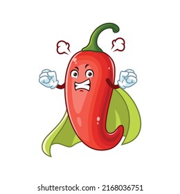 vector cartoon, character, and mascot of an angry chili superhero.
