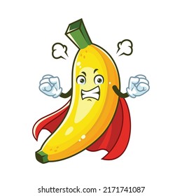 caricatura vectorial, personaje y mascota de un furioso superhéroe bananero.