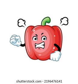 vector cartoon, character, and mascot of an angry red paprika.