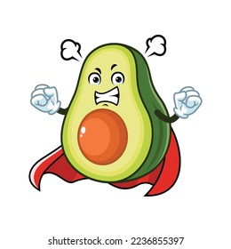 caricatura vectorial, personaje y mascota de un furioso superhéroe aguacate.