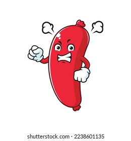 vector cartoon, character, and mascot of an angry sausage.