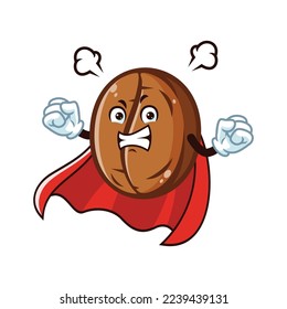 vector cartoon, character, and mascot of an angry coffee bean superhero.