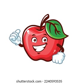 vector cartoon, character, and mascot of an Apple with thumbs up hand.