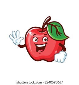 vector cartoon, character, and mascot of an Apple with wave hand.
