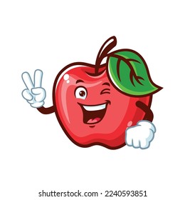 vector cartoon, character, and mascot of an Apple with two finger.