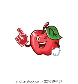 vector cartoon, character, and mascot of an Apple wearing finger foam.