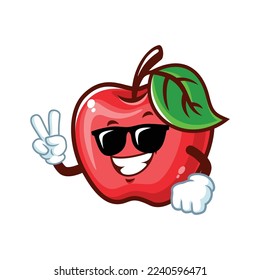 dibujos animados vectoriales, personajes y mascota de una Apple con anteojos negros.