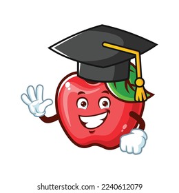 vector cartoon, character, and mascot of an Apple wearing graduation hat.