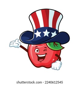 vector cartoon, character, and mascot of an Apple wearing uncle sam hat.