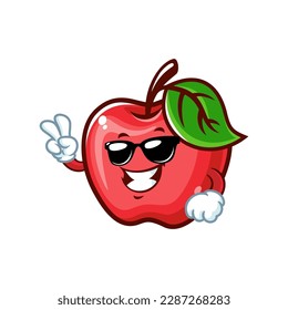 vector cartoon, character, and mascot of an Apple wearing black eyeglasses.