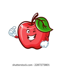 vector cartoon, character, and mascot of an Apple with thumbs up hand.