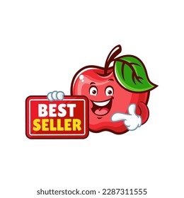 vector cartoon, character, and mascot of an Apple holding best seller signboard.