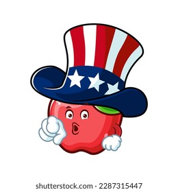 vector cartoon, character, and mascot of an Apple with uncle sam pose.