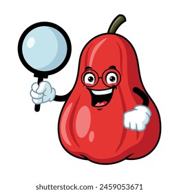 vector cartoon, character, and mascot of an apple water holding loupe.