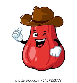 Vektorgrafik Cartoon, Figur und Maskottchen eines Apfelwassers mit Cowboyhut.
