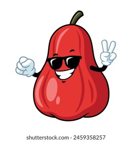 Vector de dibujos animados, personaje y mascota de una manzana de agua con gafas negras.