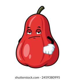 vector cartoon, character, and mascot of an apple water with bored expression face.