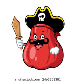 Vector de dibujos animados, personaje y mascota de una manzana de agua con traje de piratas.