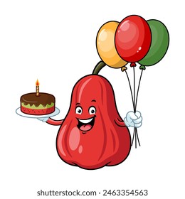 vector cartoon, character, and mascot of an apple water birthday party.