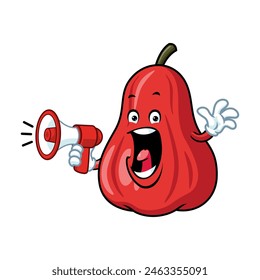 Caricatura de Vector, personaje y mascota de un megáfono que sostiene agua de manzana.