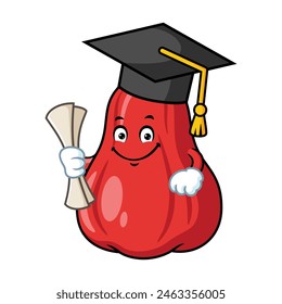 vector cartoon, character, and mascot of an apple water wearing graduation hat.