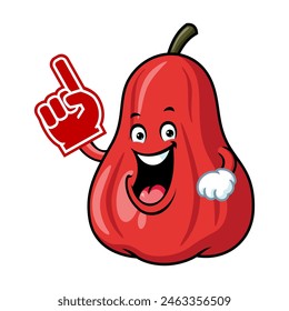 vector cartoon, character, and mascot of an apple water wearing finger foam.