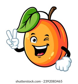 vector cartoon, character, and mascot of an apricot with two finger.