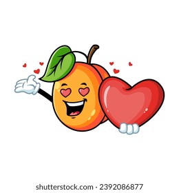 Vektorgrafik, Charakter und Maskottchen eines Aprikosen, der Herz in Liebe hält.