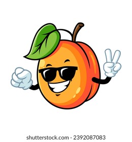 vector cartoon, character, and mascot of an apricot wearing black eyeglasses.