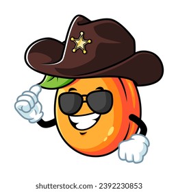 vector cartoon, character, and mascot of an apricot wearing sheriff hat.