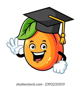 vector cartoon, character, and mascot of an apricot wearing graduation hat.