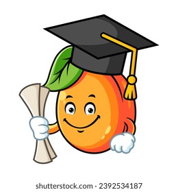 vector cartoon, character, and mascot of an apricot wearing graduation hat.