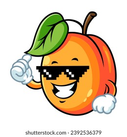 vector cartoon, character, and mascot of an apricot with thug life style.