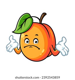 vector cartoon, character, and mascot of an apricot with i do not know expression face.