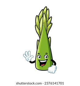 vector cartoon, character, and mascot of an asparagus with wave hand.