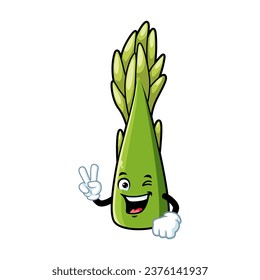 vector cartoon, character, and mascot of an asparagus with two finger.