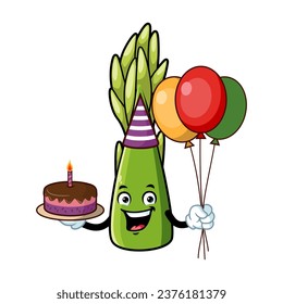 vector cartoon, character, and mascot of an asparagus birthday party.
