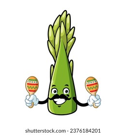 vector cartoon, character, and mascot of an asparagus holding maracas.