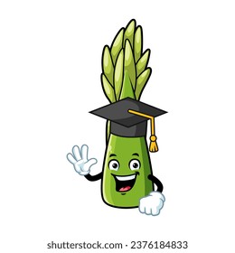 vector cartoon, character, and mascot of an asparagus wearing graduation hat.