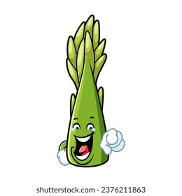 caricatura vectorial, personaje y mascota de un espárrago con expresión de risa.