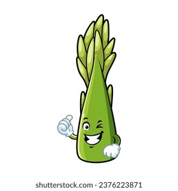 dibujos animados vectoriales, personajes y mascota de un espárrago con los pulgares hacia arriba.