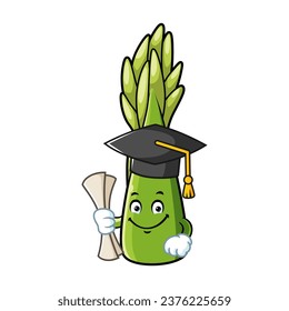 vector cartoon, character, and mascot of an asparagus wearing graduation hat.